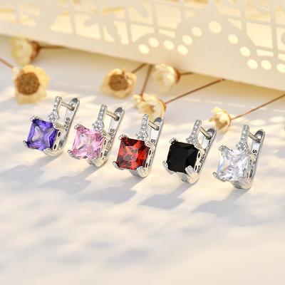Fashionable and High-end Square Zircon Earbuds for Women's Geometric Design Simple Ear Decoration