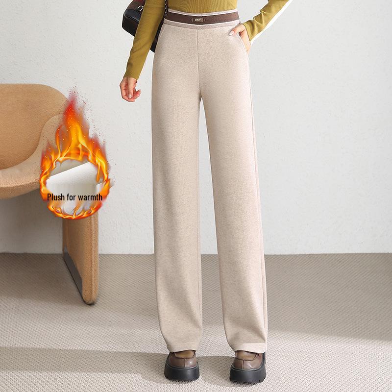 

Women s Slim High-Waist Wool Flannel Pants - Autumn/Winter 2025 - Soft Velvet Cigarette Style 3XL (115-130 jin) бежевый