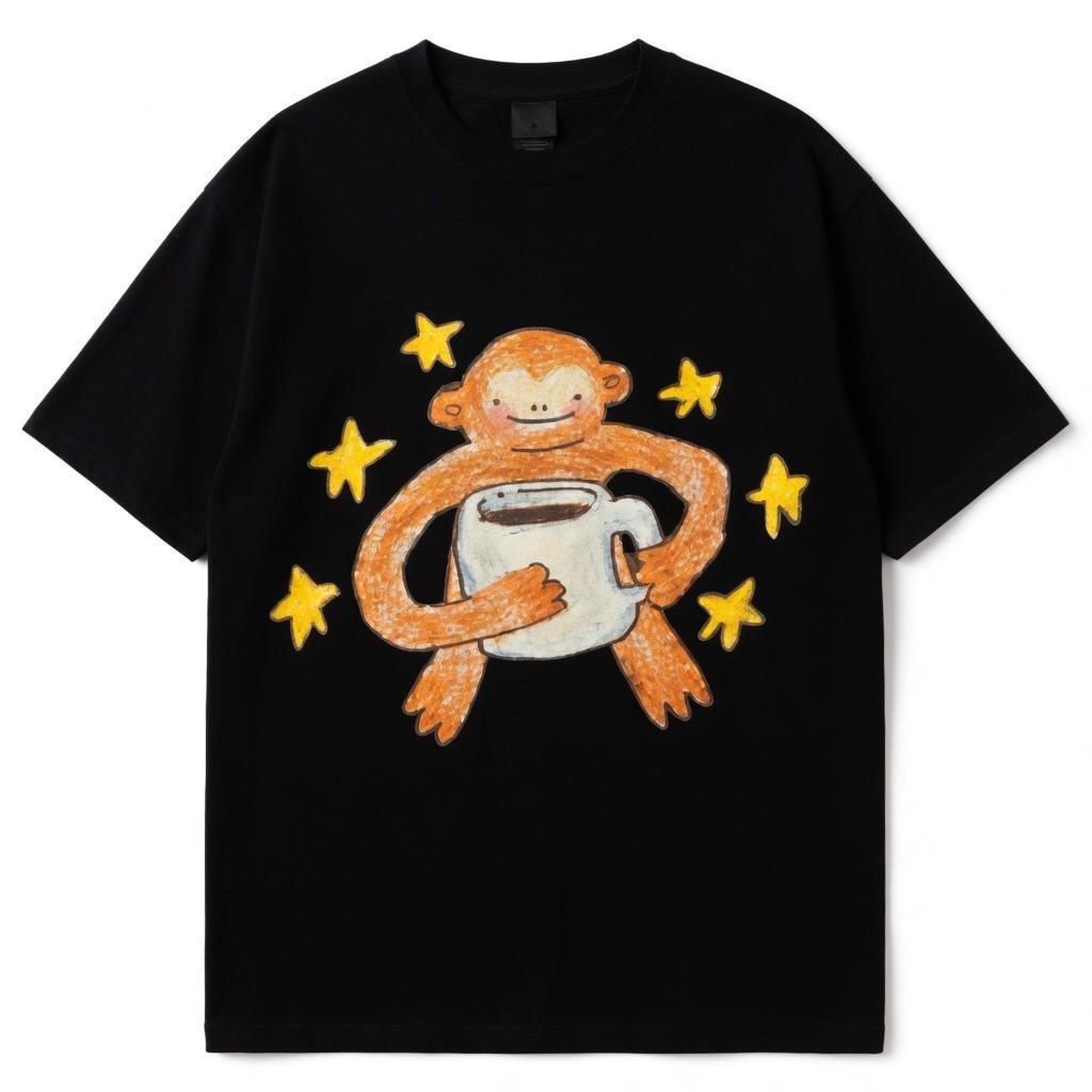 Cute Monkey Coffee Mug Hand Drawn Aesthetic Graphic Tee Shirt