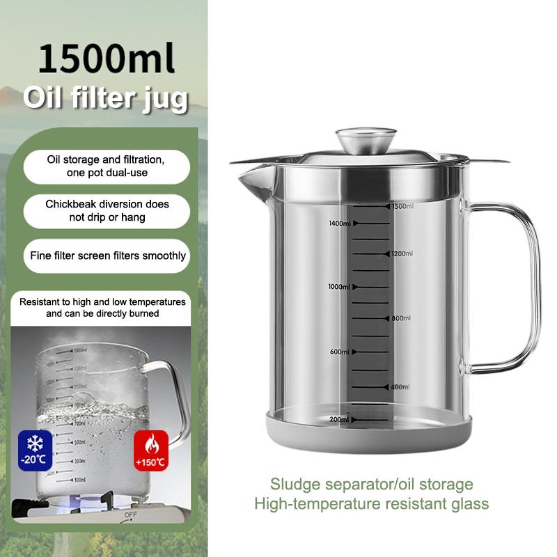 1L/1.5L Stainless Steel Glass Oil Strainer Pot Container Jug Storage Can With Filter Cooking Oil Pot For Kitchen Household Tools