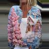 Women's Fashion Printed Long Sleeve Knitted Cardigan Button Down Jacket