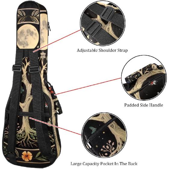 

23-дюймовый концертный чехол для укулеле рюкзак эстетика фазы луны природа цветок растение бабочка водонепроницаемый чехол для укулеле уплотненный чехол multi-colored 02