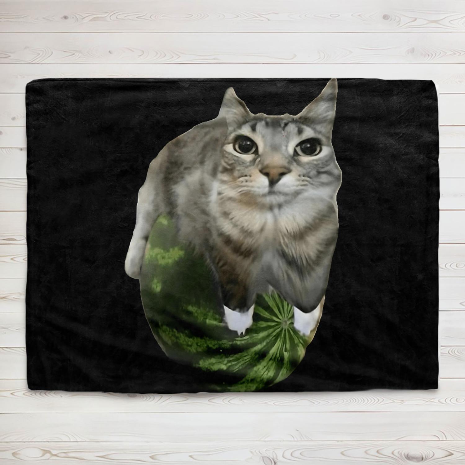 130X150CM Watermelon Cat Silly Cat Meme Printed Blanket Camping Throw Bed Sofa Office Air Conditioning Soft Leisure Travel Fans 75x90cm