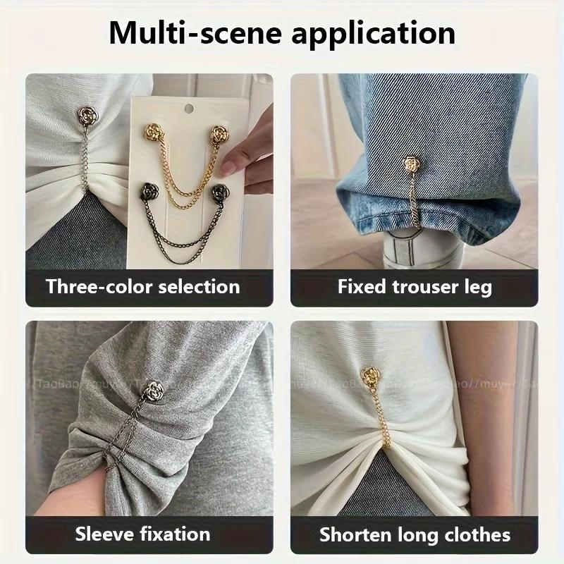 3pcs Sliver Magnetic Adjustable Trouser Legs Clips For Pants Pin Retractable Fixed Leg Pants Loose Button For Jeans Cardigan