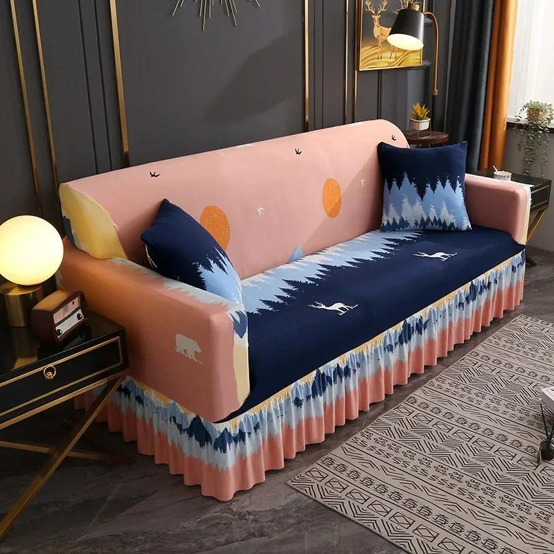 

1PC Чехол для дивана с юбкой из листьев дерева, жаккардовый эластичный чехол для дивана для гостиной на 1/2/3/4 места, дома для канапе 4 Seater