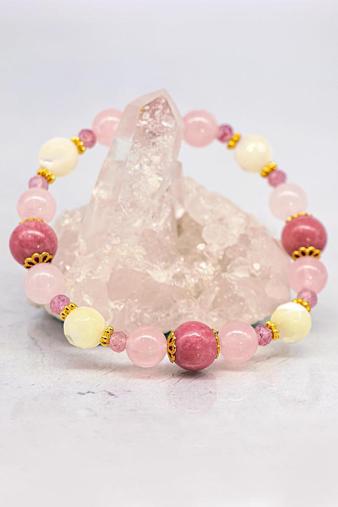 Liisha Power Stone Bracelet for Love and Inspired by Onmyodo Master Keiya Features Natural Rose Pink and Amulet for Good Made in Marriage, Takahashi.