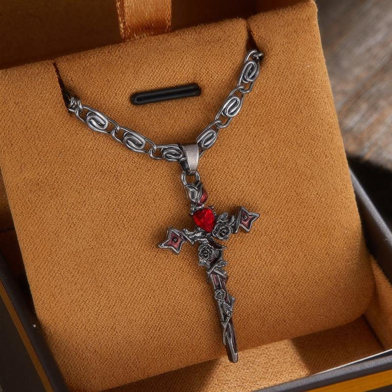Gothic Personality Punk Thorn Cross Pendant Necklace Women's Hip-hop Fashion Ins Style Sweet Cool Niche Zircon Gift