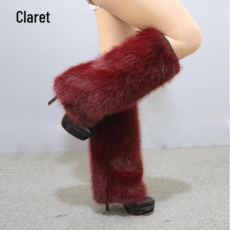 Leopard Print Faux Fur Plush Leg Warmers: Long & Short Styles for Autumn/Winter, Ideal for Stage Performances and Boot Covers.