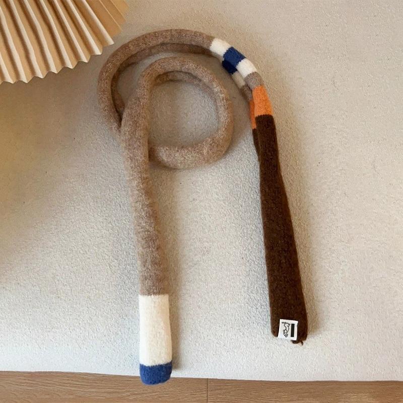 Gestreifter Farbpassender Retro Gestrickter Wollschal Schmaler Langer Schal für Damen Frühling