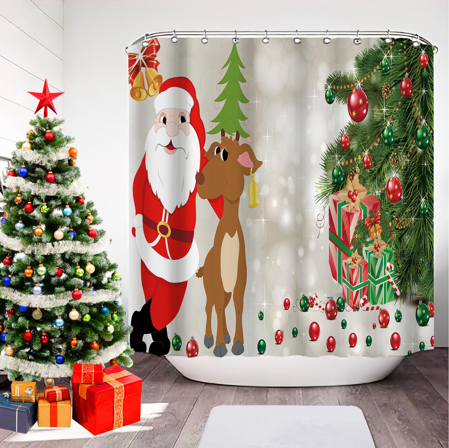 

Christmas Printed Bathroom Shower Curtain Snowman Santa Claus Waterproof Polyester Curtain Home Decoration Window Christmas Tree 120X180cm