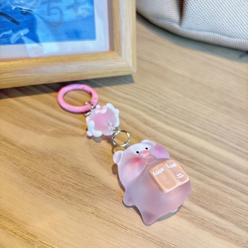 3D Luminous Pig Keychain Phone Strap Bag Pendant Decoration Car Key Chain Hanging Ornament Key Ring Jewelry For Women Girls