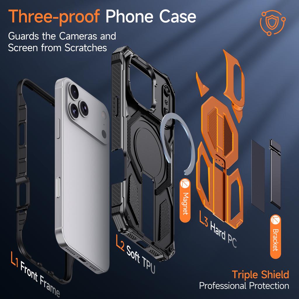 For iPhone 17 Pro Magnetic Case TPU + PC Kickstand Phone Cover Drop Protection