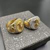 Mens Titanium Steel Eagle Ring With Gold Plating Rhinestones Hip Hop Style Adjustable Size