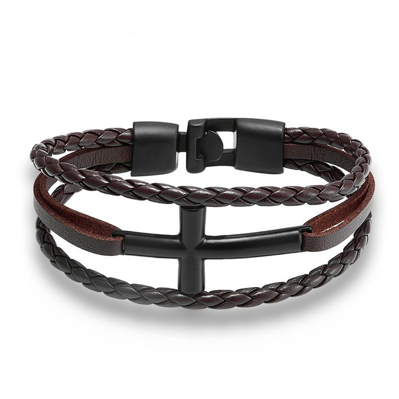 European and American Cowhide Woven Cross Bracelet, Fashion Trend T Buckle Strap 2026