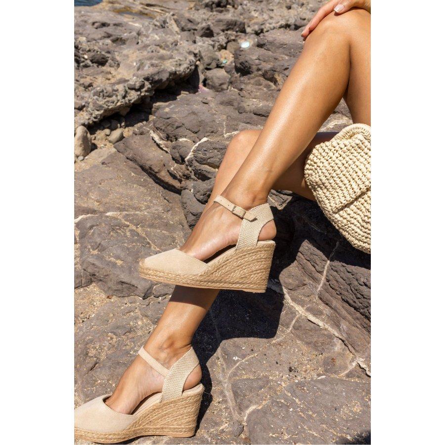 Women's Genuine Suede Leather Wedge Heel Sandals