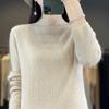 Women's 100% Pure Wool Half-High Collar Sweater - Loose Fit, Solid Color, Versatile Knitwear for Fall/Winter 2024.