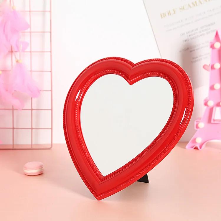 Ins Love Heart Cosmetic Mirror Wall Hanging Dormitory Dressing Mirror Pink White Korean Living Room Decorative Mirrors For Girls