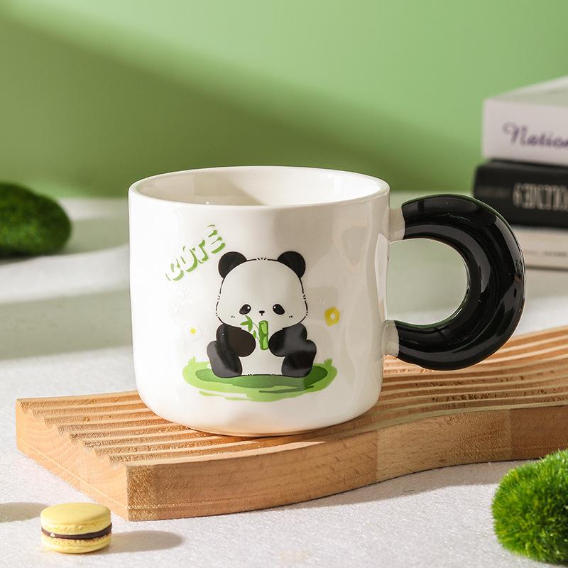 High Value Panda Cup Large Capacity Ceramic Mug with Lid Spoon Couple Home Drinking Water Cup Girls Coffee Cup