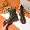 New Chelsea Short Boots Women's British Short Single Boots Round Martin Boots Heightened Thick-soled Cigarette Boots