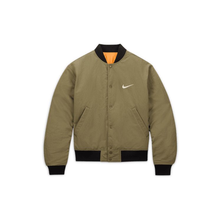 Stussy X Nike Reversible Varsity Jacket (Asia Sizing) Medium Olive/Bright Mandarin Unisex Outerwear Green FJ9154-222