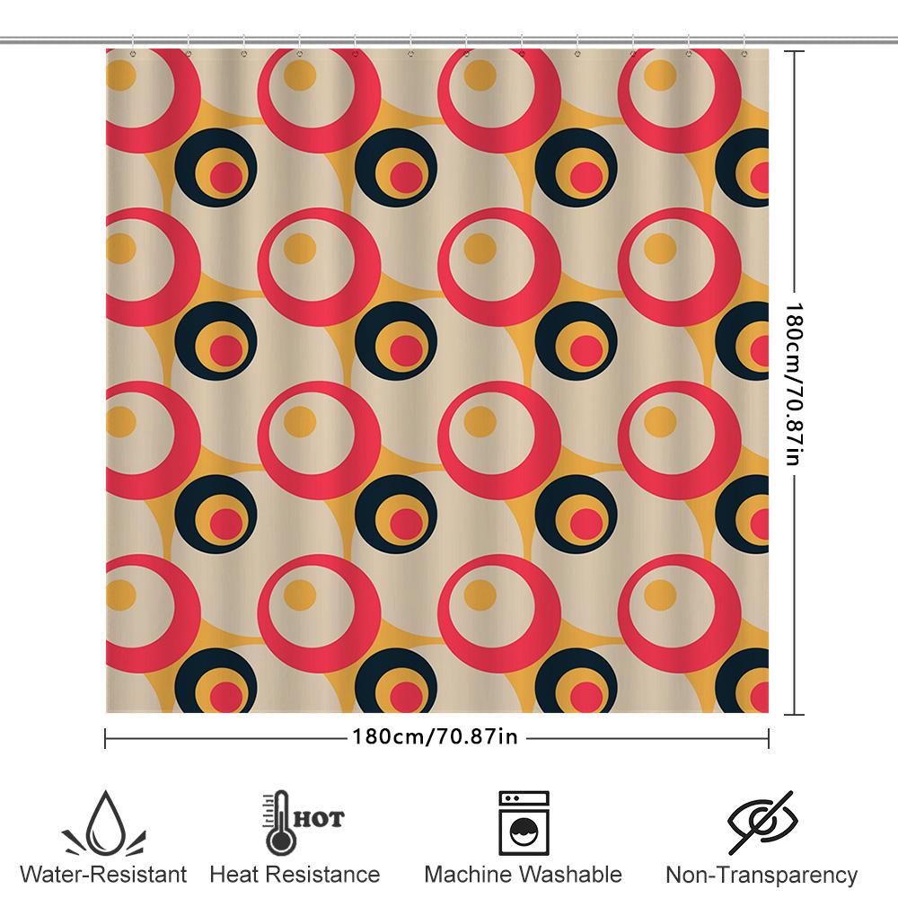 Modern Bathroom Decor: Retro Orange Black Circle Shower Curtain With Rings For Home Use Stylish Bath Accessories In A Pack