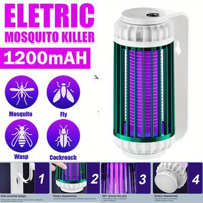 Rechargeable Mosquito Zapper Lamp with Dual Functions: Purple LED And Desk Light, Suitable for Camping, Outdoor Spaces, And Indoor Pest Management