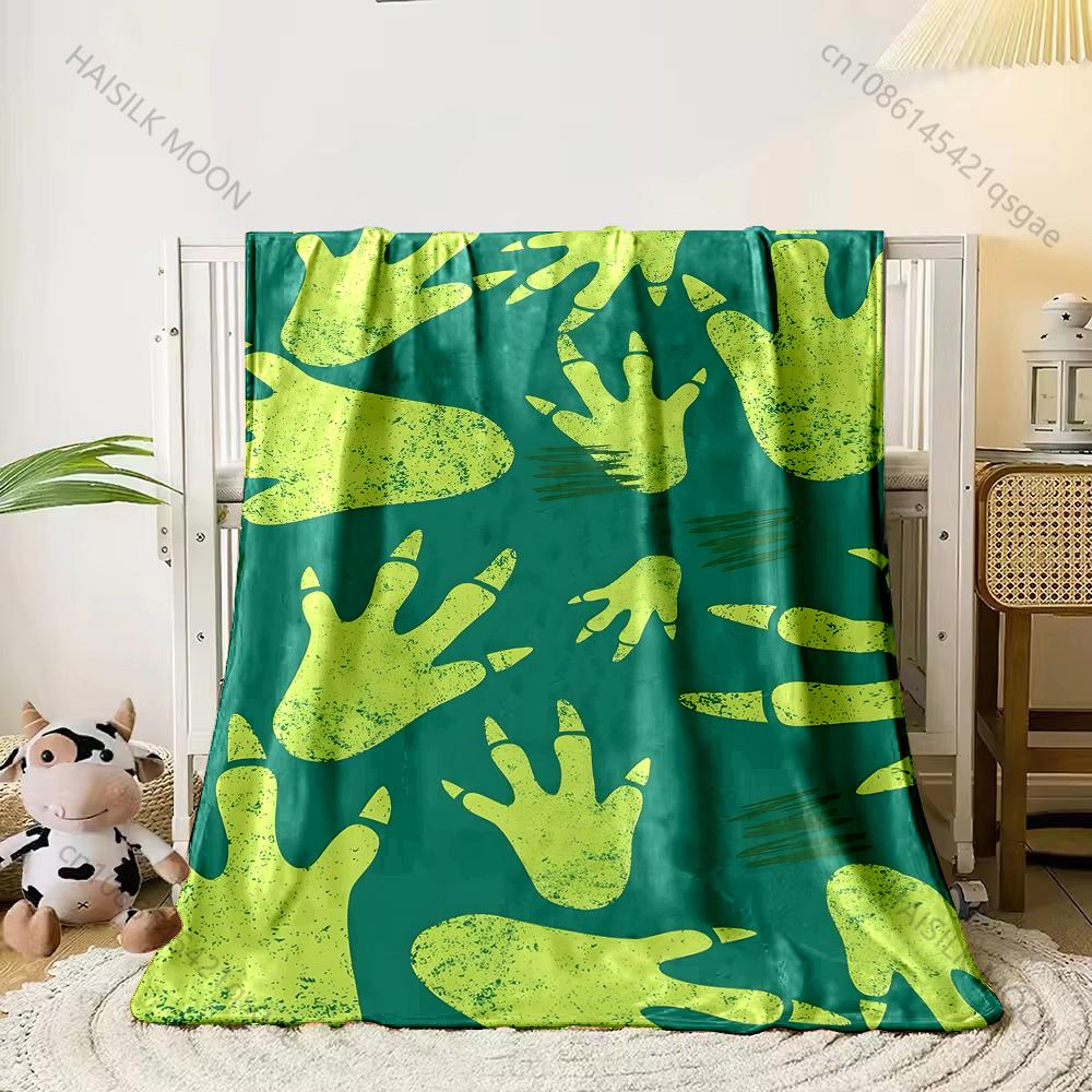 

Green dinosaur footprints pattern Print Adult Children Warm Blankets Home Travel Car Soft Comfortable Suitable for all seasons 75x90cm