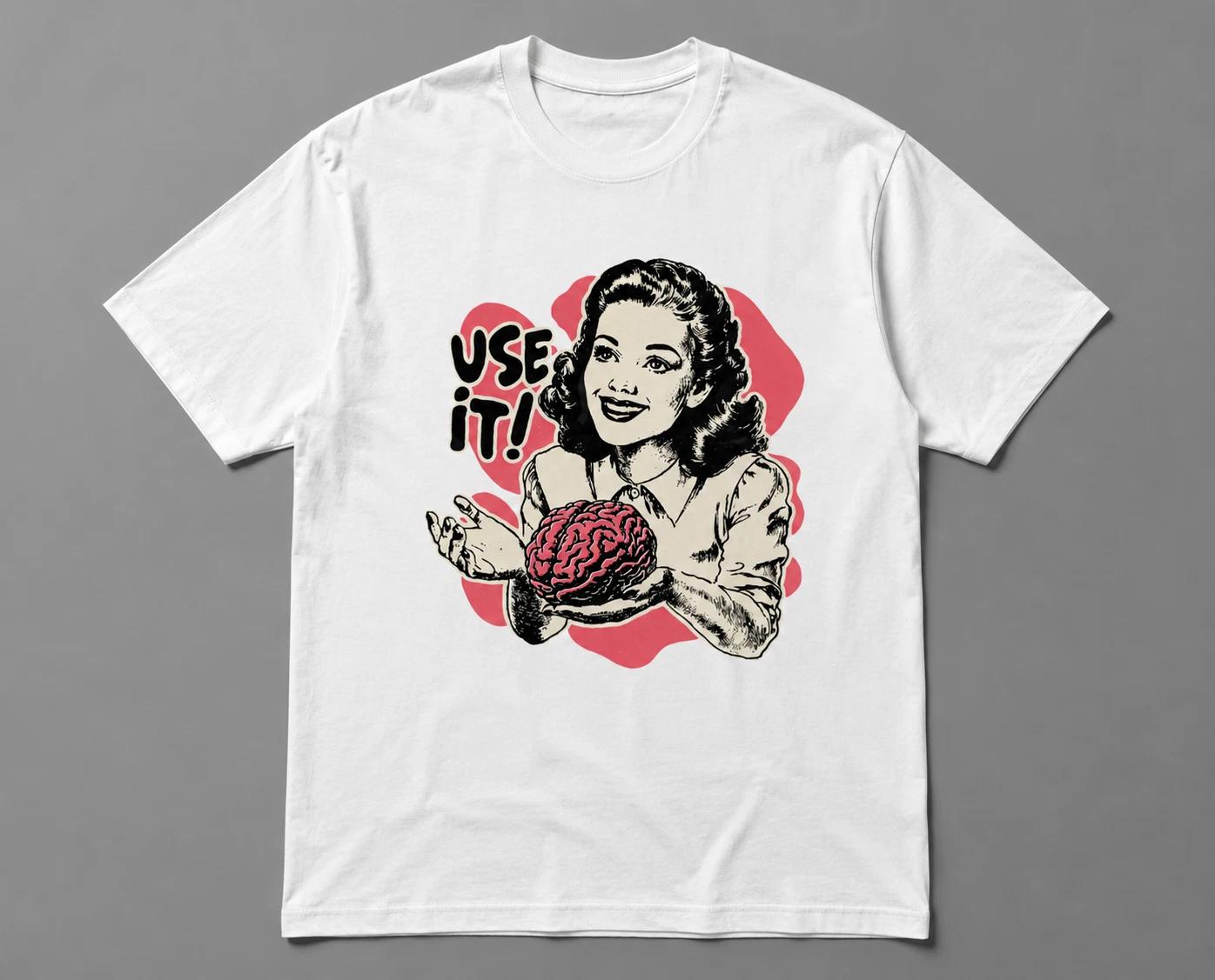 Funny Sarcastic Use It Brain T-Shirt Retro 1950s Comic Graphic Tee Quirky Gift L