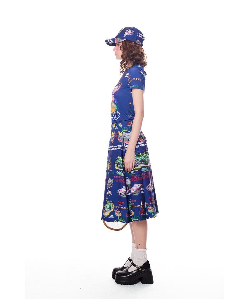Greedius Racing Club Pleated Long Skirt