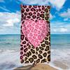 1pz Asciugamano da Spiaggia in Microfibra, Stampa Leopardata Rosa con Cuori, Materiale Ultra-Morbido, Leggero e Assorbente, Ideale per lo Yoga