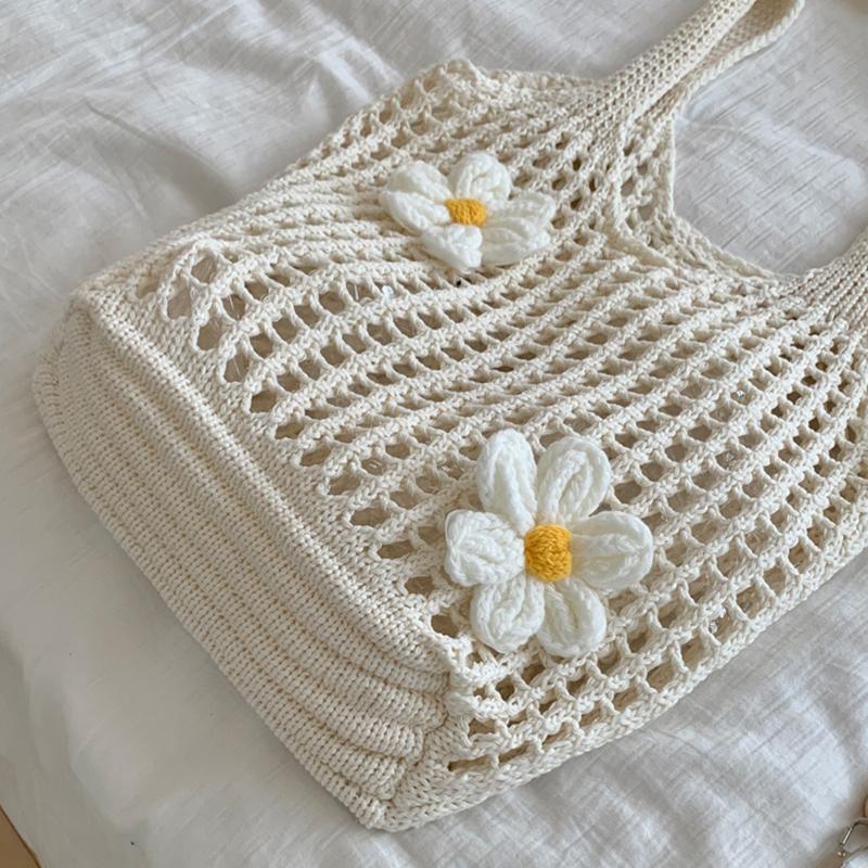 Women Knitted Shoulder Bag Tote Handbag Large Capacity Summer Beach Bag Lightweight Casual Top Handle Bag Chic Hobo Bag