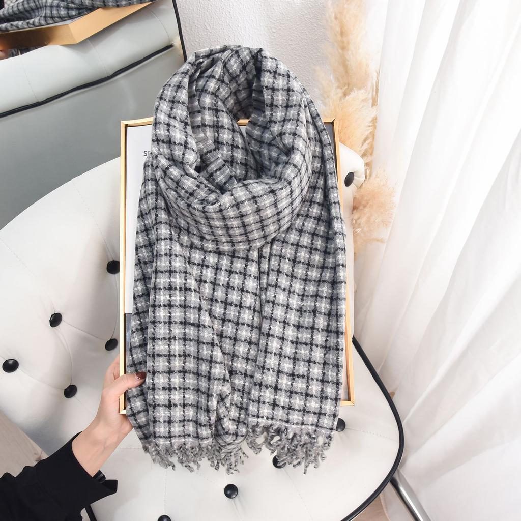 Autumn retro atmosphere imitation cashmere fine plaid scarf student trend classic warm outer shawl