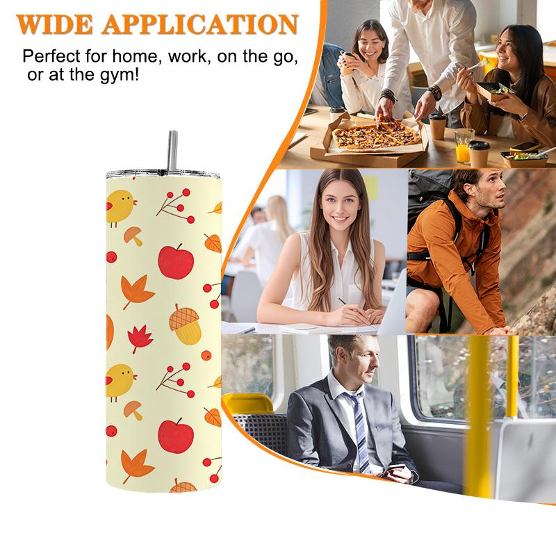 Straight Cup 591ml Bountiful Pumpkins and Melon Fruits Straw Cup Portable Tumbler Car Cup Ice Retention Cup Stainless Steel Tumbler