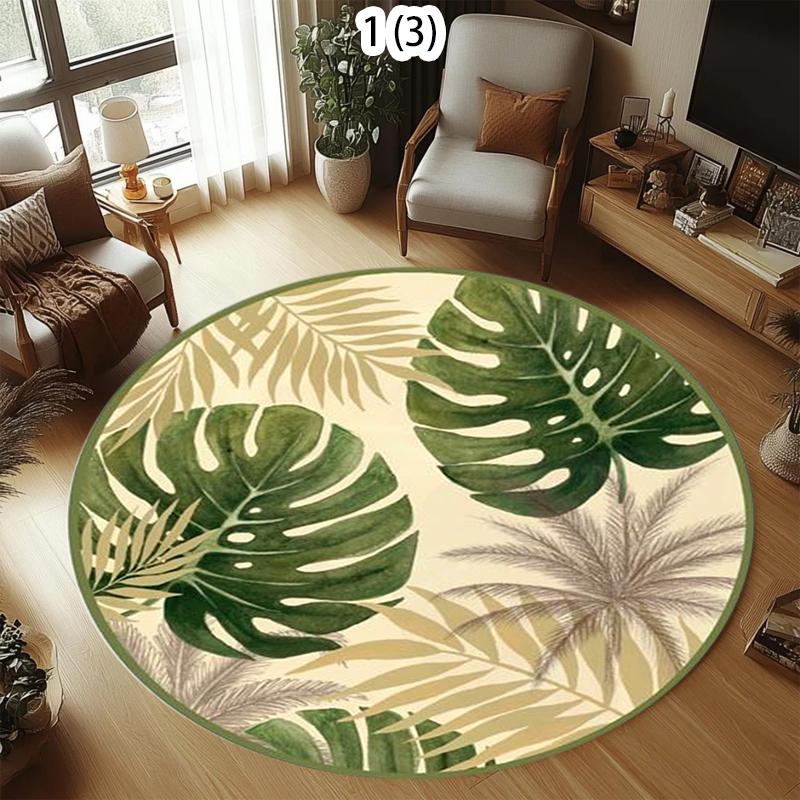 

Tropical Leaf Round Area Rug Monstera Palm Print Non-slip Decorative Carpet Soft Comfortable Floor Mat for Living Room Bedroom 80cm x 80cm