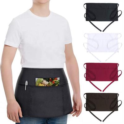 Neue Unisex-Taillenschürze 3 Taschen Polyester Kurze Halbschürze Kurze Schürze Restaurant Kellner