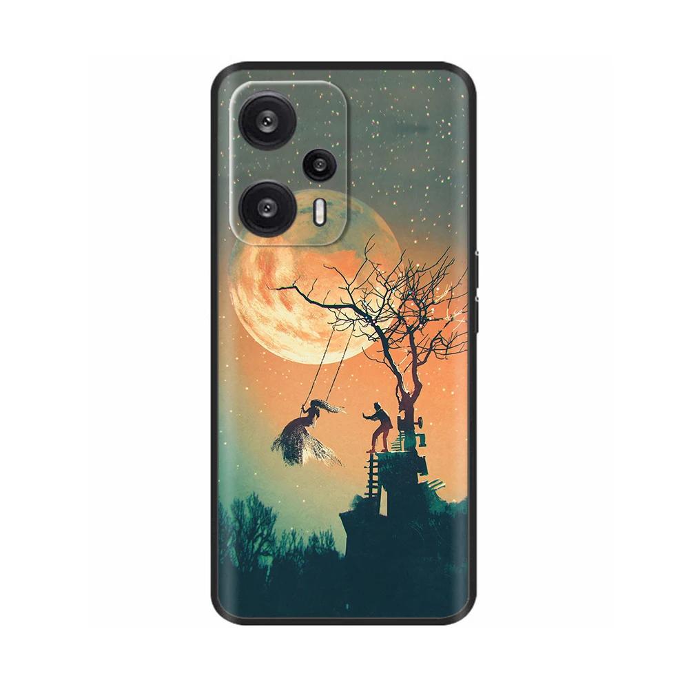 Black Silicone Case For Xiaomi Poco F5 Case For Poco F5 Pro Printed Phone Cover for Xiaomi Poco F5 5G PocoF5 Shockproof Shell
