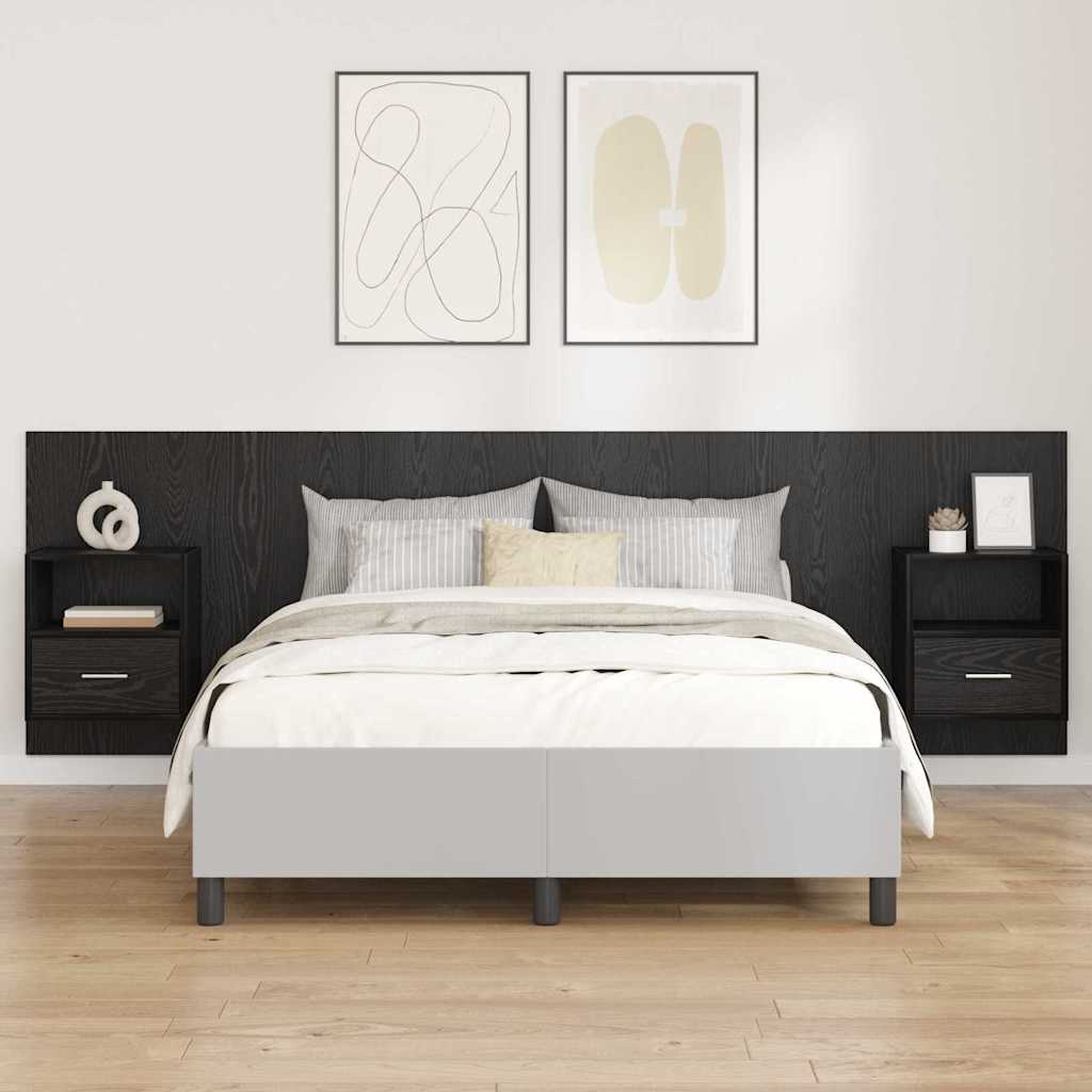 Headboard with Cabinets 3 Pieces Black Oak Effect Wood Based Material