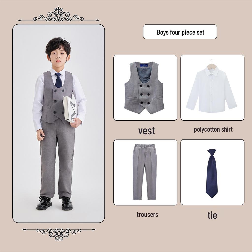 Children's Academic Style School Uniform Set: Primary School Vest & Kindergarten Short Sleeve for Back to School Photography