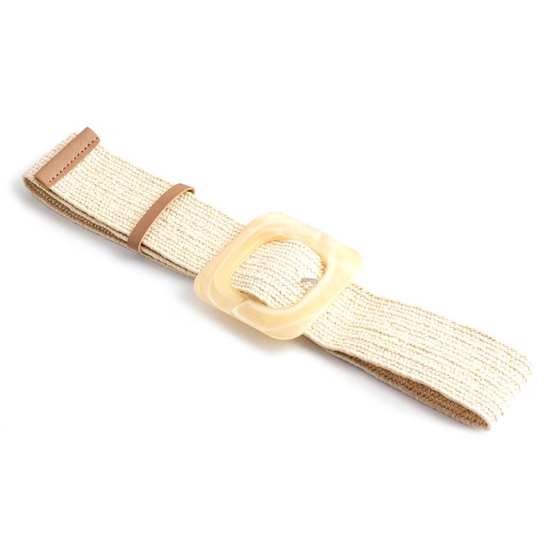 Summer Beach Pp Grass Woven Belt Women'S Square Buckle Round Buckle Simple Decorative Pin Buckle Waist Seal