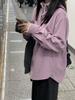 Women's Retro Purple Corduroy Shirt: Loose Fit, Korean Style, Ideal for Spring, Autumn, and Winter Layering