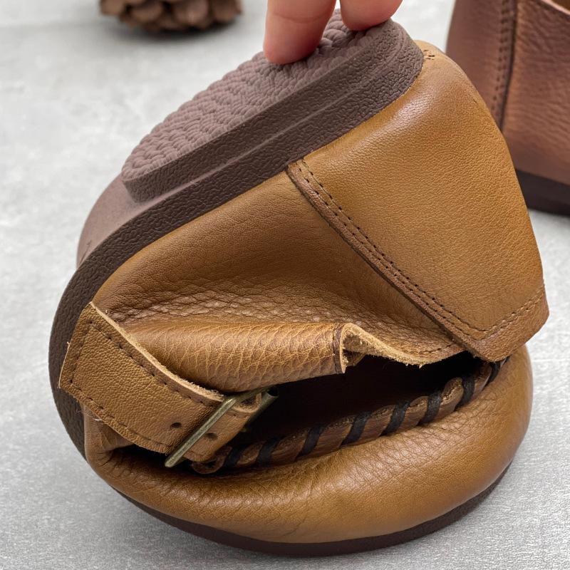 Johnature Handmade Genuine Leather Loafers Round Toe Soft Sole Casual Women's Flat Shoes