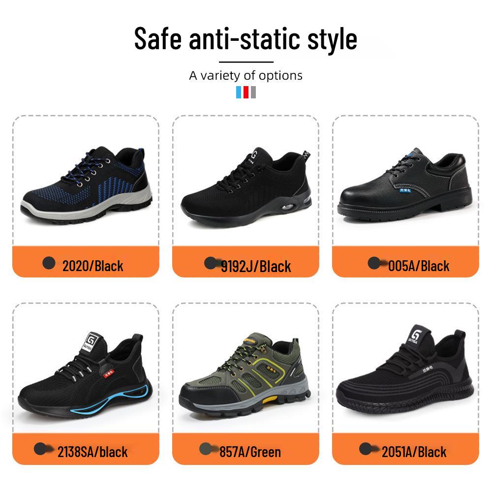 Summer Anti-static Safety Shoes: Comfortable, Anti-smash, Anti-puncture, Steel Toe Cap, Non-slip, Waterproof, Cowhide Work Shoes.