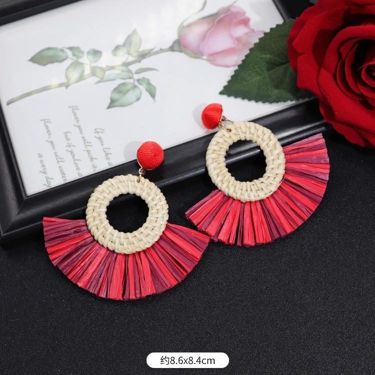 Vintage Urlaubs Rattan Bast Ohrstecker Weiblichkeit Strand Ohrringe personalisierte Ohrringe handgemachte Ohrringe