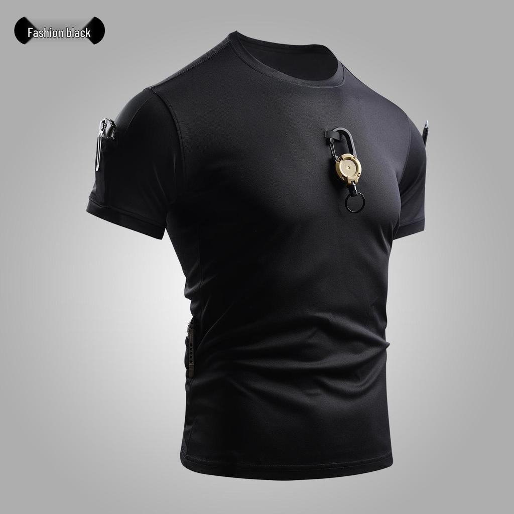 Men's Quick-Drying Tactical T-Shirt - Elastic, Breathable Ice Silk, Wear-resistant, Round Neck Short Sleeve for Summer Outdoor Sports and Fitness