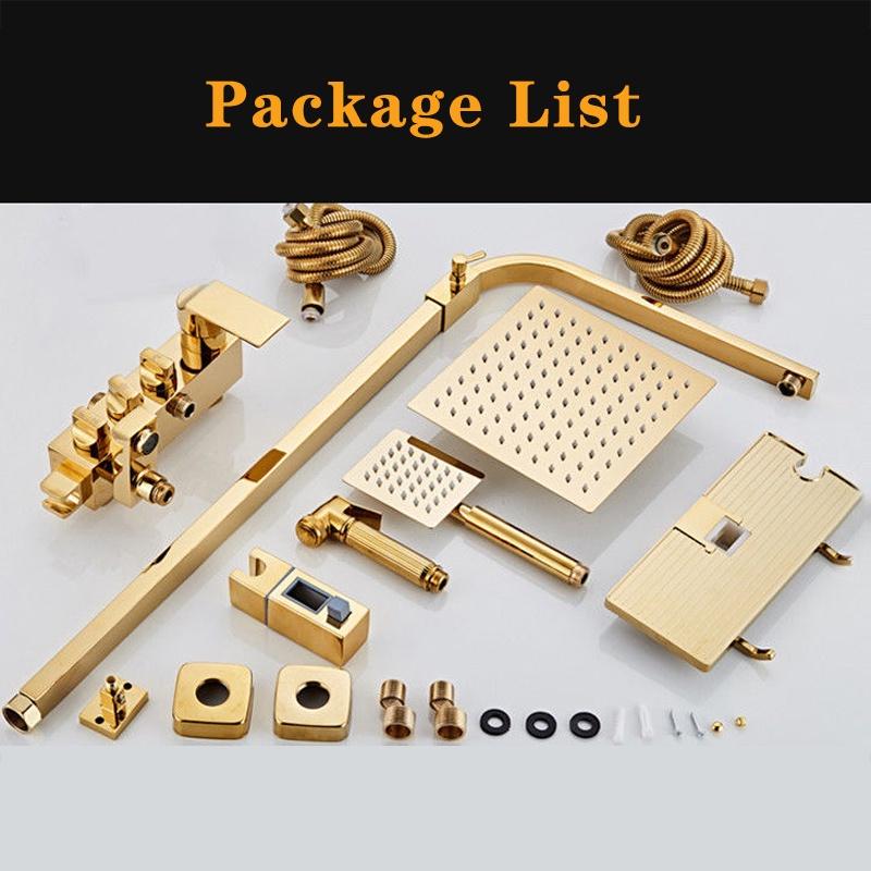 Set de duș 4 în 1 pentru duș auriu de lux cu pulverizator Robinet de apă pentru baie Baterie rece și caldă Duș din oțel inoxidabil