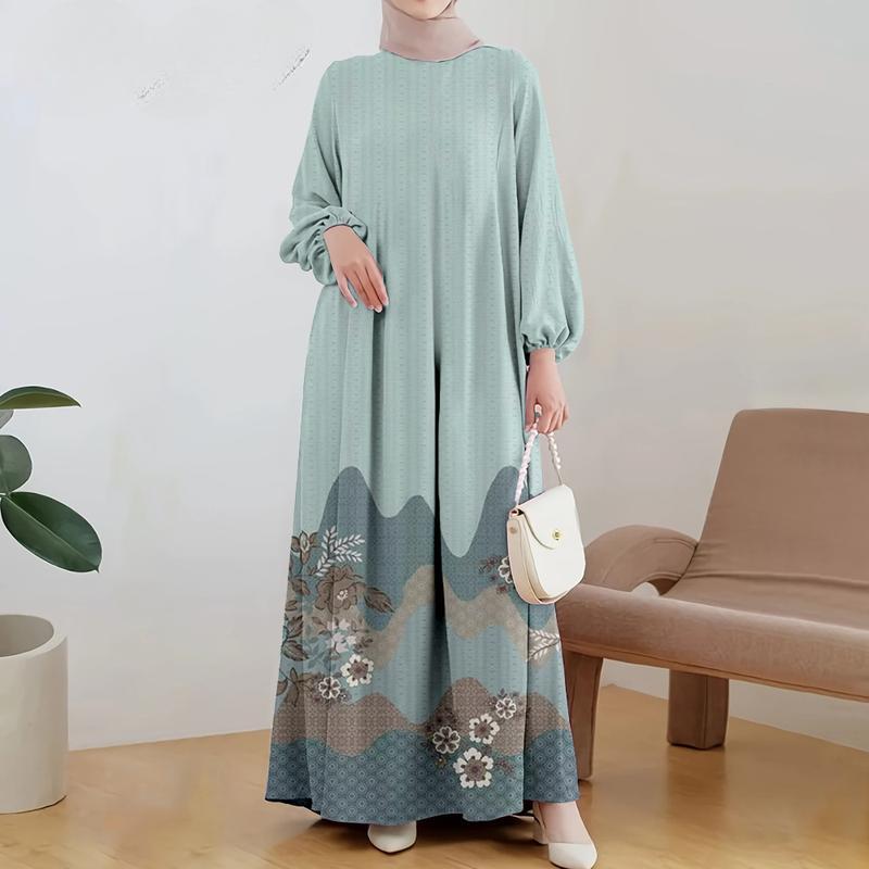Muslim Wear, Elegant Style, For Women, Casual and Concise, Floral Print, Long Sleeve
