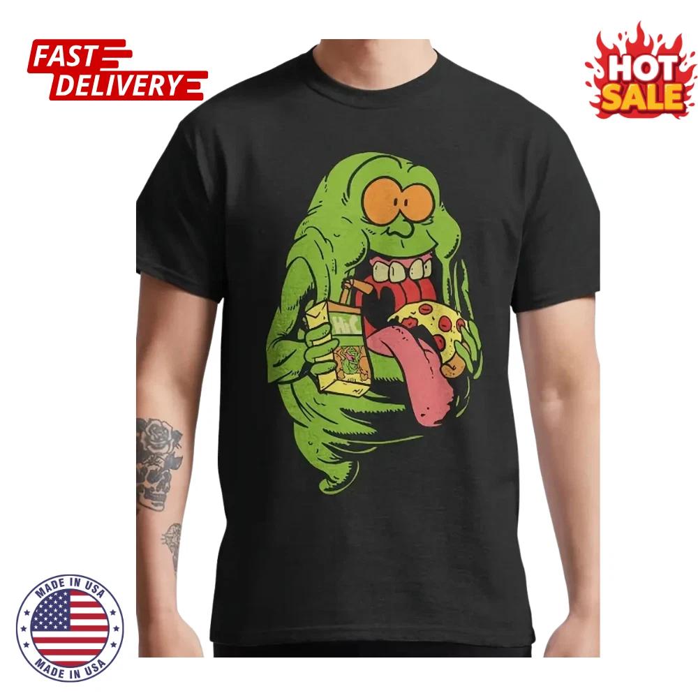 

Ghostbusters Crew Neck T shirt with Playful Slime and Pizza Patterns Inspired NEW L