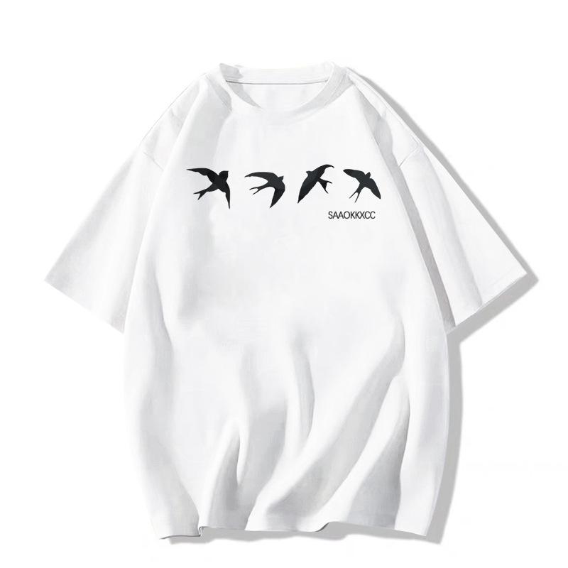 Large Size Summer Pure Cotton White Short-sleeved T-shirt Women's New American Front Shoulder Niche Design Half-sleeved Top