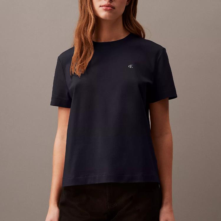 Calvin Klein Simple Comfortable Solid Color Crew Neck Short Sleeve T-Shirt Women Tops Black 40WP105-001