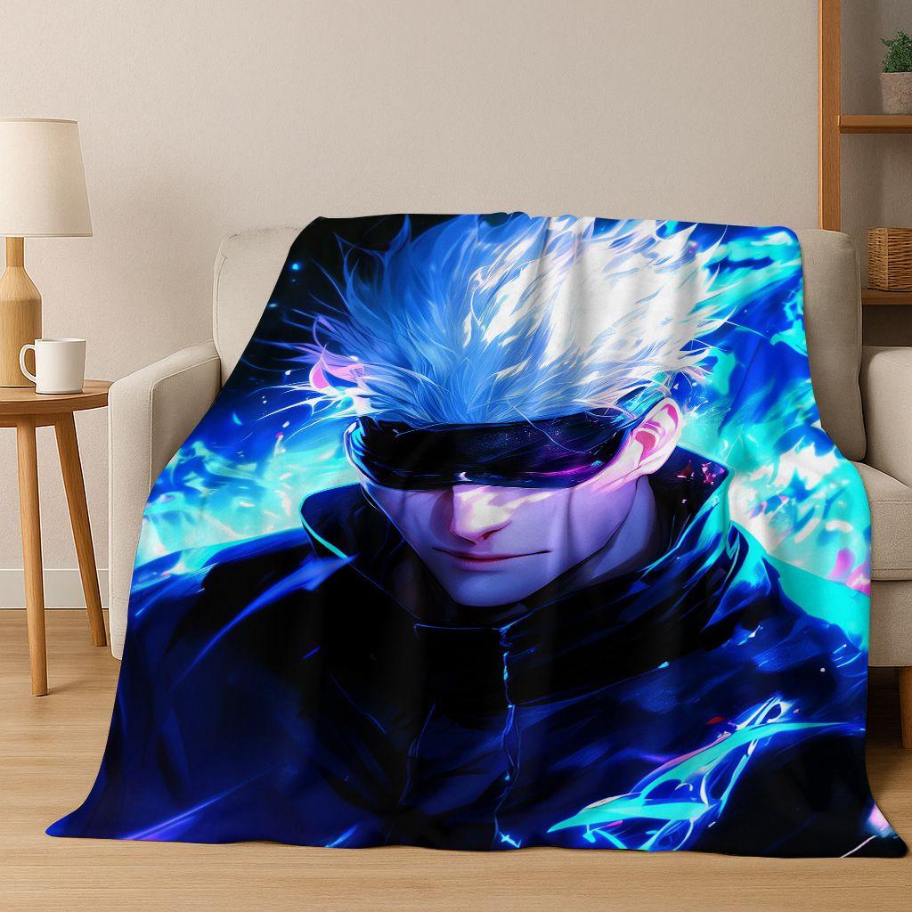 Anime Jujutsu Kaisen Yuji Satoru Kreskówkowy Koc Flanelowy, Przytulny Miękki Koc Rzutowy do Domu Sypialni Łóżka Kanapy Pokrowiec Piknikowy Prezent Dziecko